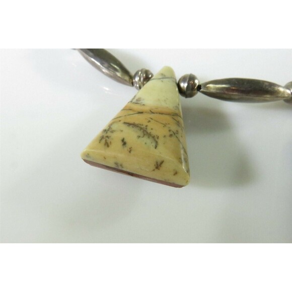 Beautiful Inlaid Stone Tab Choker Necklace With Sterling Silver Pearls & Melons - Picture 10 of 12